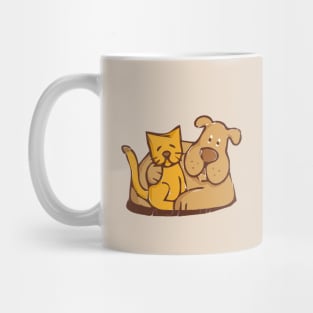 Cat and Dog Cuddling together Mug